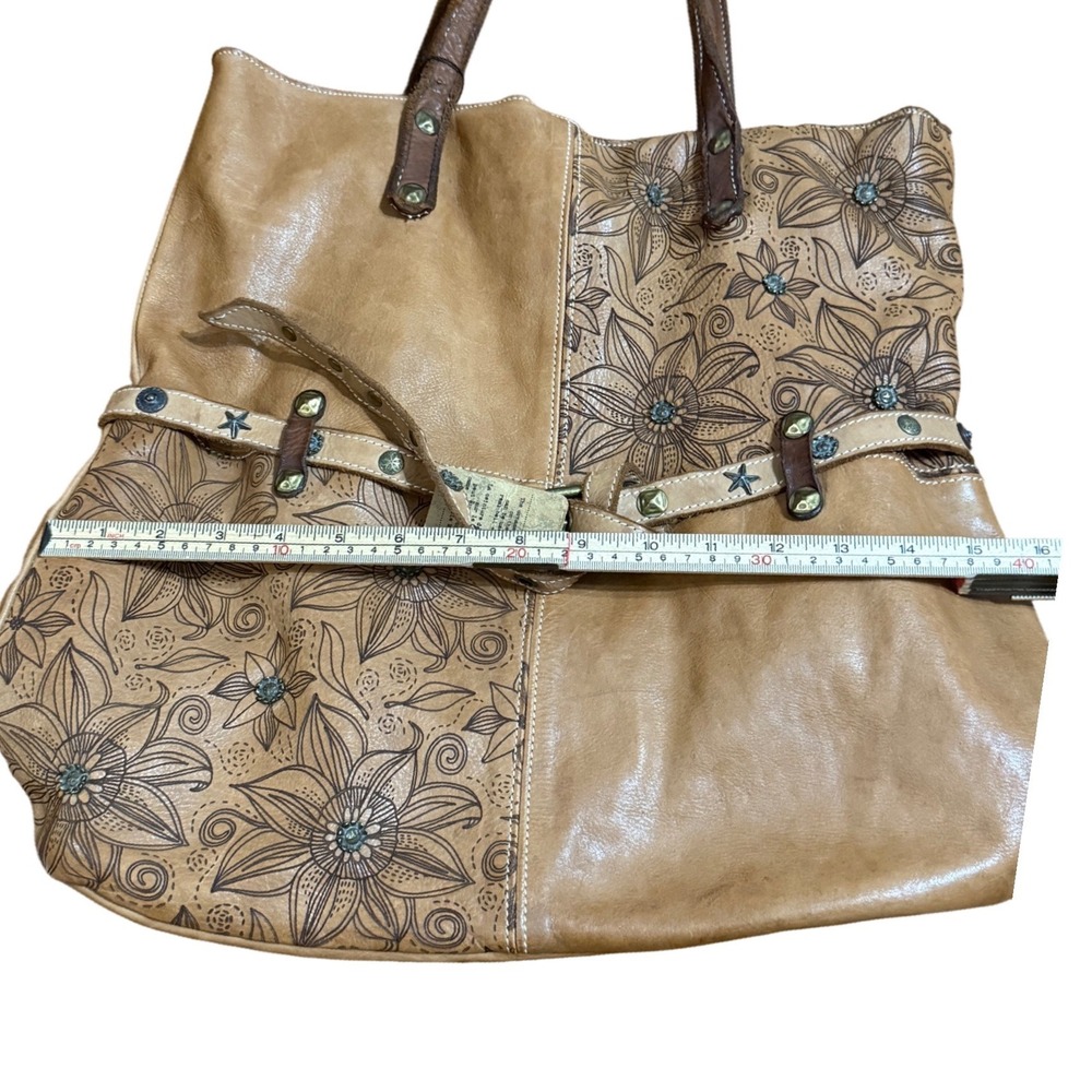 Costanza Rota Italian Leather Tote NEW Floral Embossed Panels Boho Large Bag via - Picture 13 of 15